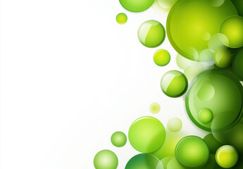 Bright green abstract background featuring various circular shapes and bubbles, creating fresh and vibrant atmosphere. Perfect for nature themed designs or eco friendly projects