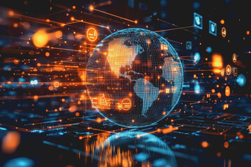 Fototapeta premium Globe with digital interface displaying global data and connectivity concepts in modern technology