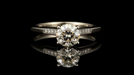Sparkling Diamond Ring on Reflective Surface