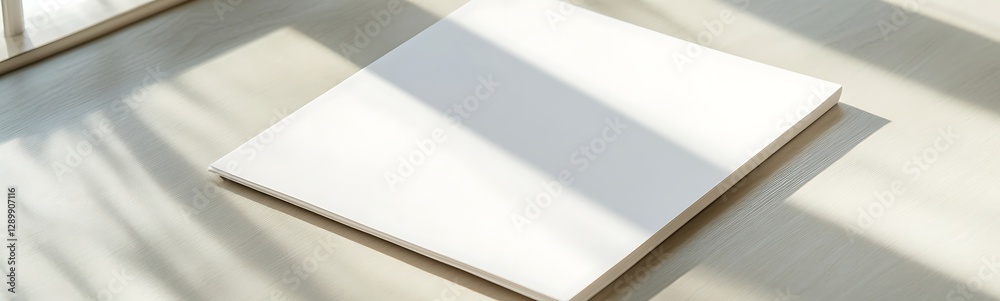Poster Blank canvas resting on a sunlit surface with soft shadows creating a serene atmosphere.