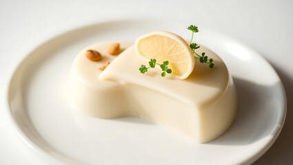Elegant White Chocolate Dessert with Pistachio Garnish &ndash; A Decadent Close-Up