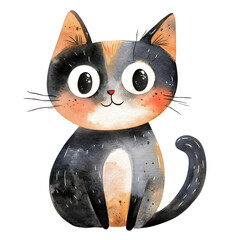 Watercolor illustration of a cat on a white bakground