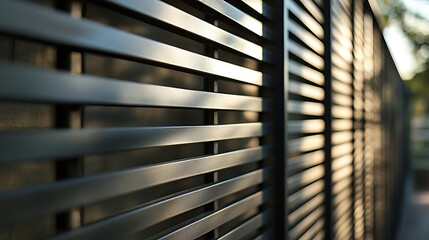 Metal Fence Detail with Horizontal Slats and Natural Golden Light