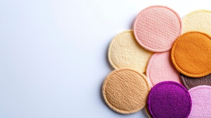 Obraz premium Colorful Round Fabric Circles on a Light Background for Design Use