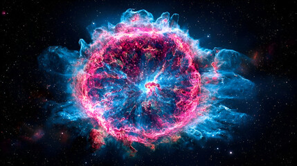 Fototapeta premium Vibrant Pink and Blue Cosmic Nebula in Deep Space