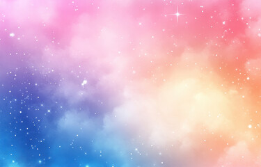 Soft rainbow gradient with dreamy blurred effect, featuring pastel colors and sparkling stars, creating whimsical and serene atmosphere