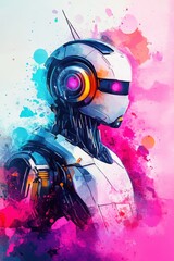 High tech background template design with theme of humanoid robot.