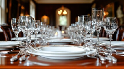 Formal dining table set in grand hall