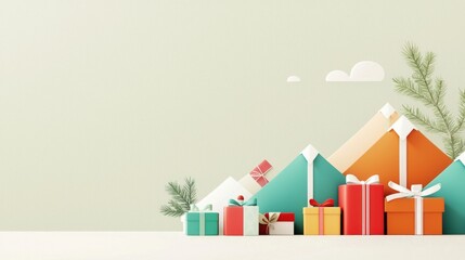 Festive Gift Boxes Mountain Range  Holiday Presents  Christmas  Birthday  Celebration