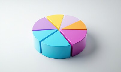 Obraz premium Colorful pie chart representation with segmented sections on a clean, minimalist background