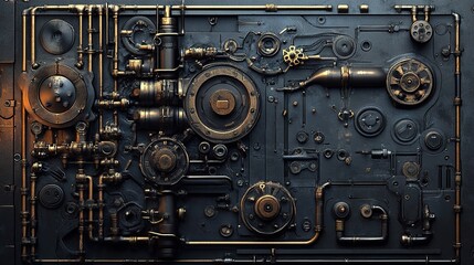 Intricate steampunk machine panel, detailed design
