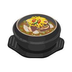 Vector Illustration Logo Clipart Korean Food Galbitang Beef Short Rib Soup on a Ttukbaegi