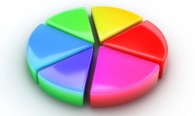 Fototapeta premium Colorful segmented pie chart with glossy finish, representing data visualization in a modern setting