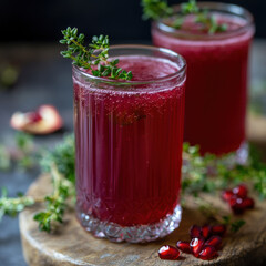 Refreshing red fruit juice with herbs and spices