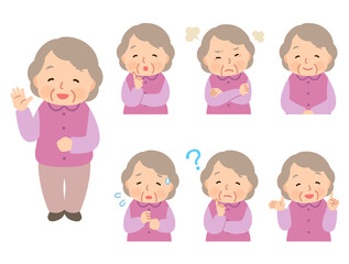 高齢女性　表情ポーズ　シニア　高齢者　後期高齢者