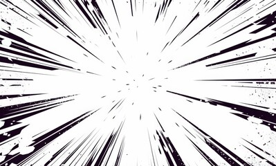 Naklejka premium Dynamic comic book explosion effect with bold black lines and motion streaks, isolated on a white background