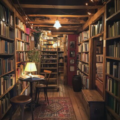 A cozy library filled with shelves of books, creating an inviting space for study and reading