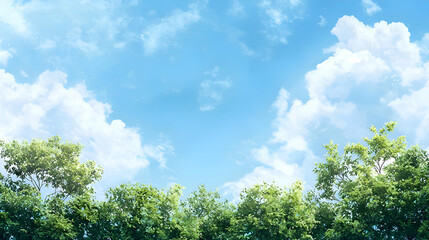Obraz premium Bright Sunny Day Landscape with Fluffy White Clouds and Lush Green Trees