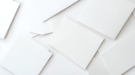 Scattered blank sheets of paper on a light background, creating a minimalist aesthetic.