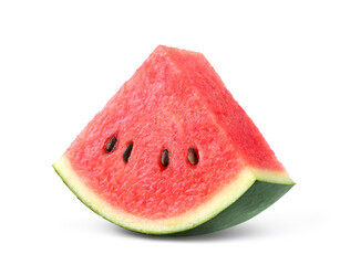 Watermelon slice with seeds isolated on white. Clipping path.