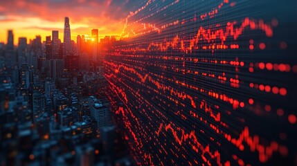 Cityscape Stock Market Volatility Sunset