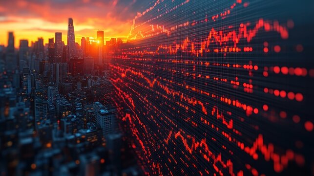 Cityscape Stock Market Volatility Sunset