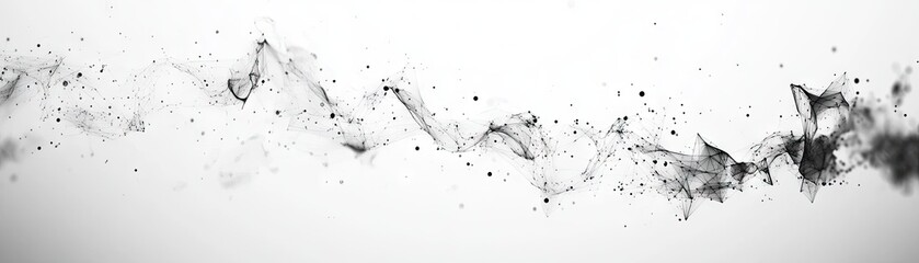 Abstract black particles flowing, white background, design element