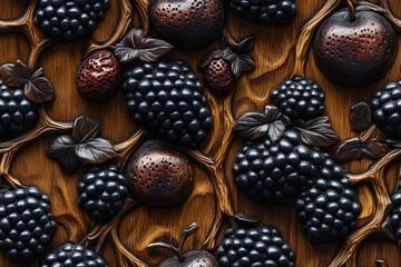 Fototapeta premium An elegant arrangement of sculpted fruit on a wood grain background.- Seamless Pattern - Seamless Pattern