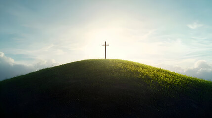 Obraz premium Cross on a Hilltop at Sunrise