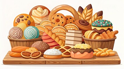 Bakery Icon Vector Flat Illustration - Delicious Bread, Pastries, Cakes, and Baked Goods for Creative Projects, Logos, Menus, and Websites - Perfect for Food Blogs and Culinary Themes