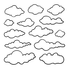 Cloud doodle collection in thin line style isolated over white background