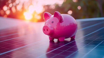 Piggybank on solar panel concept of money saved