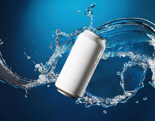 White soda can mockup photo splash of water product photo pink backdrop floating in the air