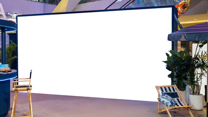 billboard mockup with blank screen in a modern shopping mall, large empty advertisement space for...