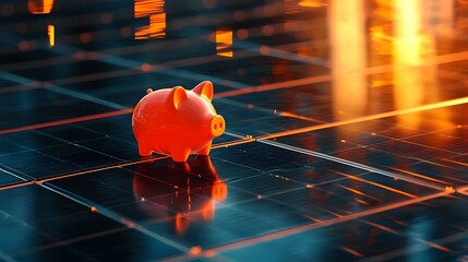 Piggybank on solar panel concept of money saved