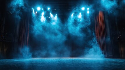 Stage with red curtain and spotlight illuminating the performance area