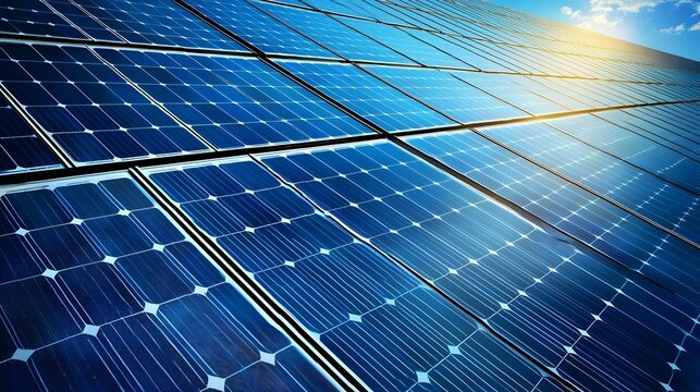 Aerial top view of a solar pannels power plant
