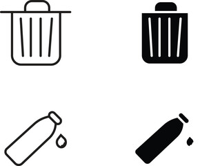 Trash Bin & Plastic Bottle with Droplet Icon – Waste Management, Recycling, Water Waste & Pollution Awareness Symbol for Sustainability & Clean Environment with Transparent Background