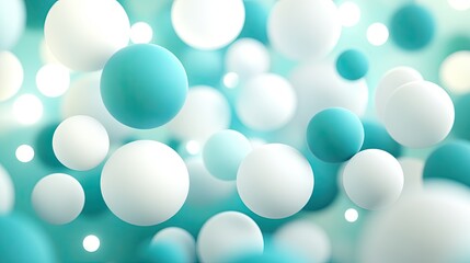 Abstract teal and white spheres floating, soft background, for design