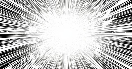 Obraz premium Black-and-white comic book-style radiating lines from the center on a pure black background, emphasizing clean lines and bold contrasts.