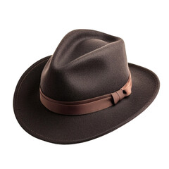 Dark Brown Wool Hat with Wide Brim Isolated on Transparent Background