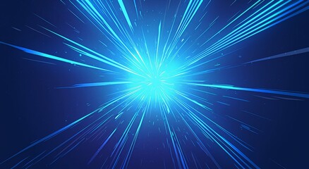 Naklejka premium Blue rays of light background with white lines and speed effect on a dark black background.