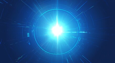 Blue rays of light background with white lines and speed effect on a dark black background.