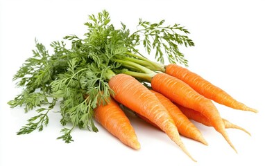 Fresh carrots with leaves on white background