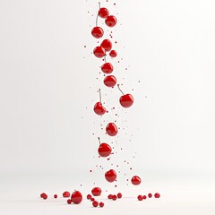 Falling cherries in a white studio