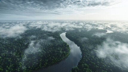Fototapeta premium Aerial view of the jungle landscape with river