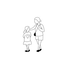 歩く母と娘のシンプルなイラスト