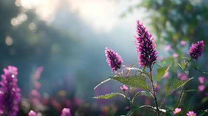 Obraz premium Purple Flowers in Soft Morning Light