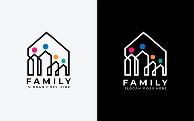 Abstract minimalist house and family combination logo design. Vector symbol logo icon illustration.