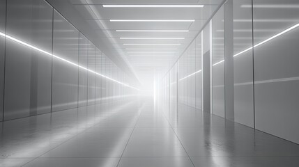 Obraz premium Bright futuristic corridor, hallway, interior, architecture, design, technology, modern, clean, white